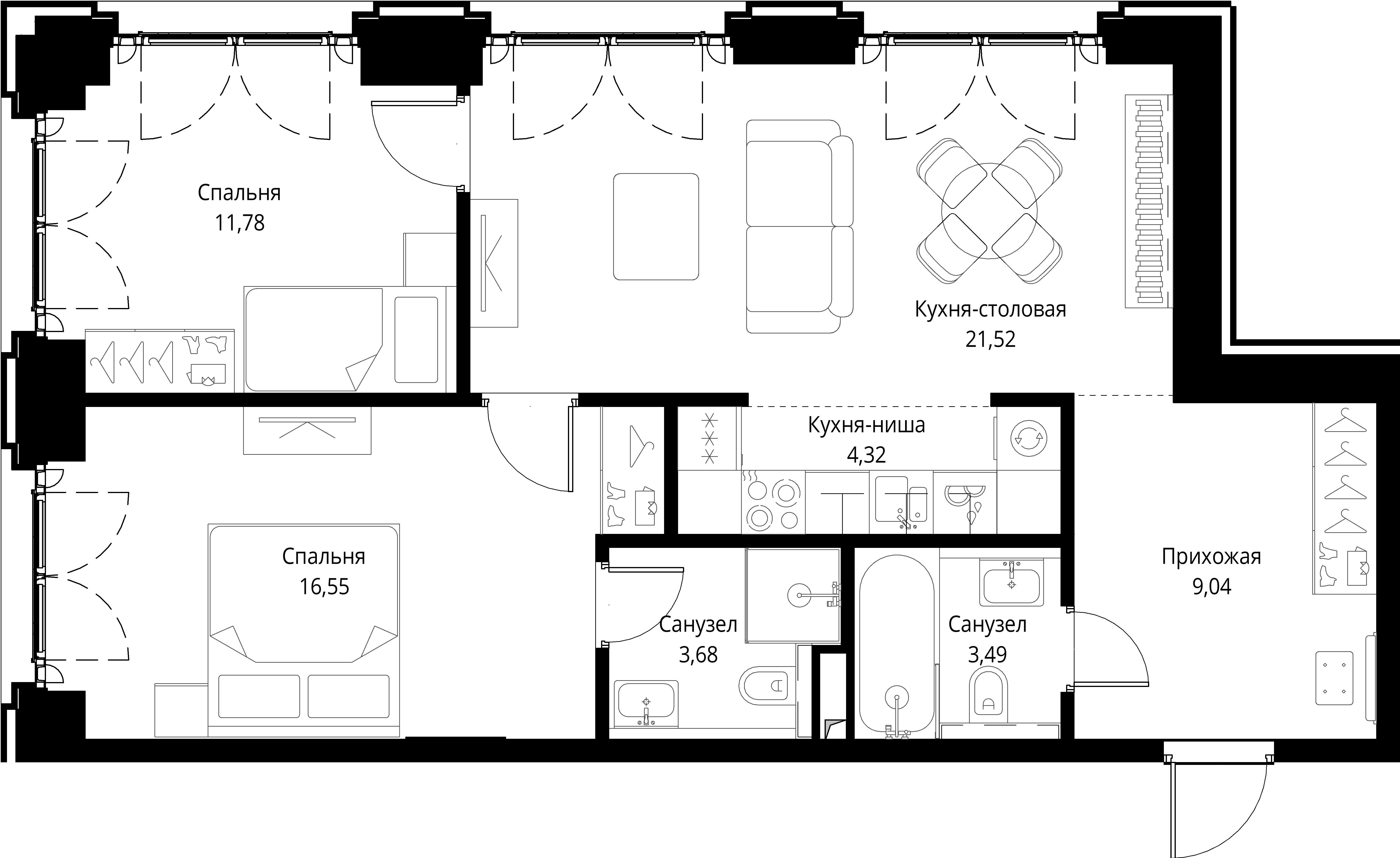 2-комнатная, 70,38 м² — 33 629 851 ₽