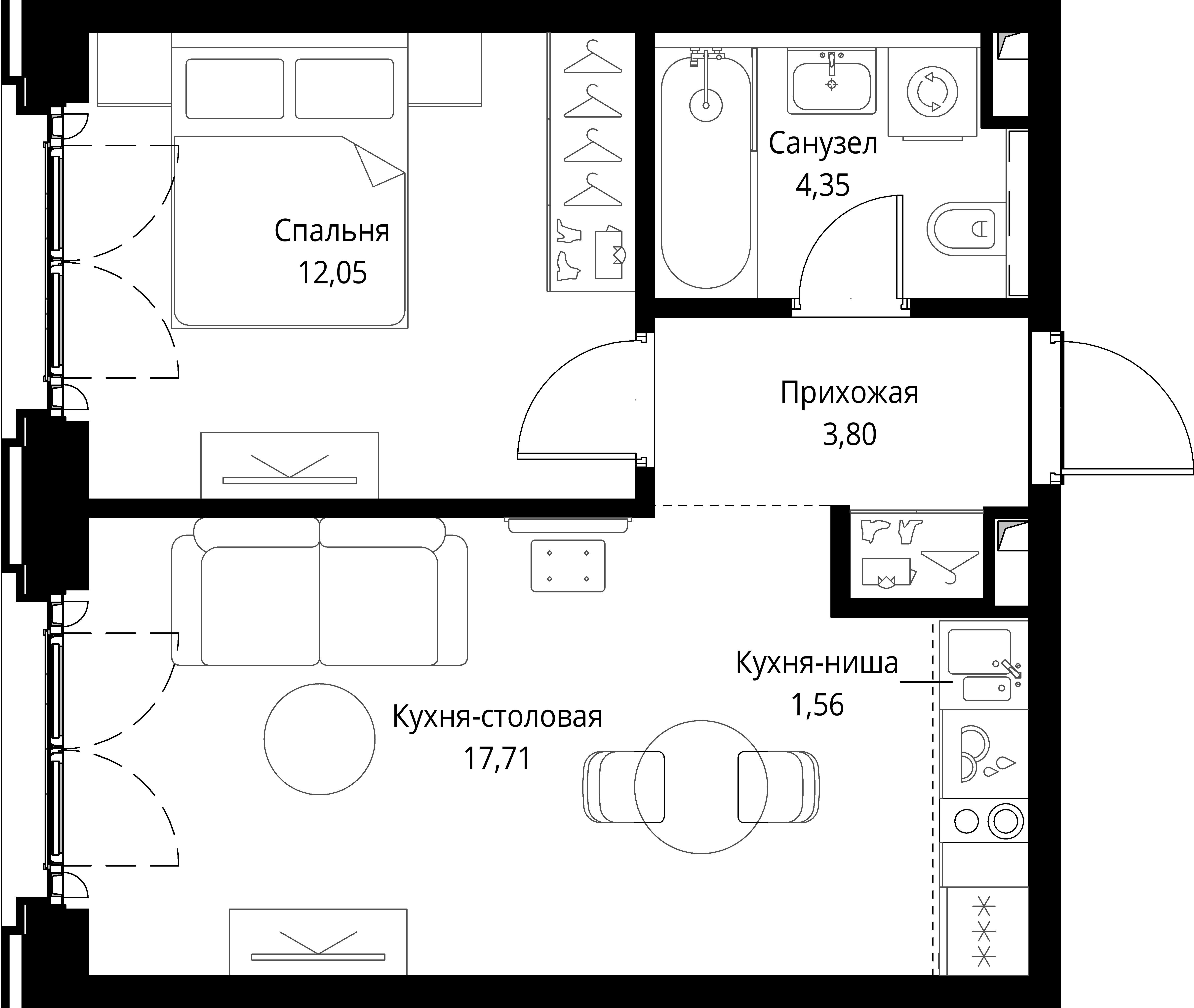 1-комнатная, 39,47 м² — 25 434 858 ₽
