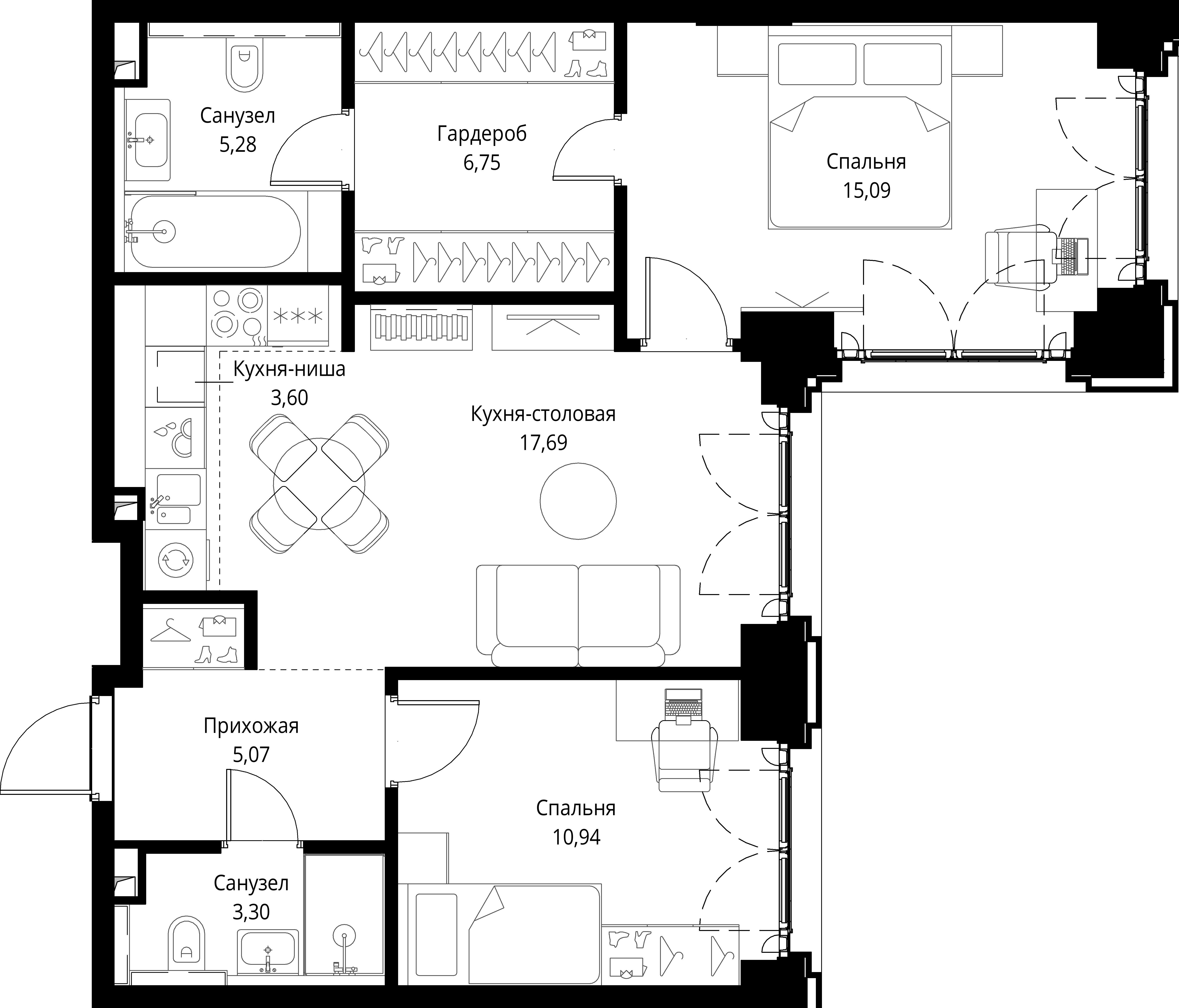 2-комнатная, 67,72 м² — 36 961 366 ₽