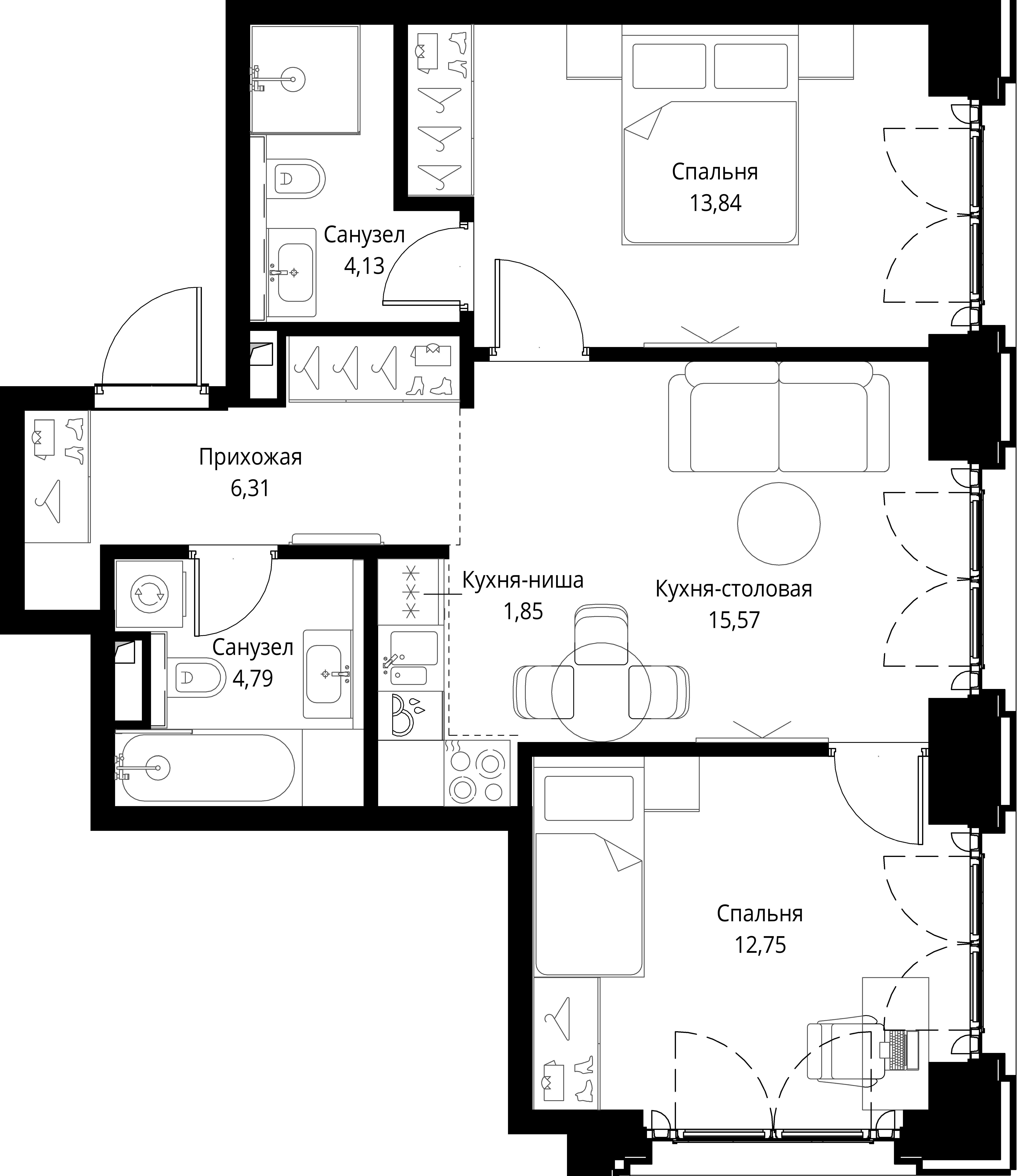 2-комнатная, 59,24 м² — 34 671 608 ₽