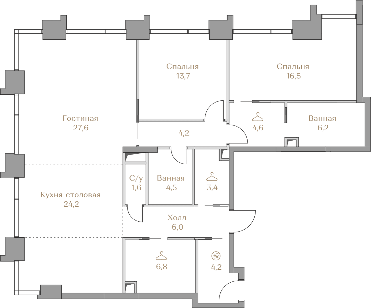2-комнатная, 123,5 м² — 286 088 000 ₽