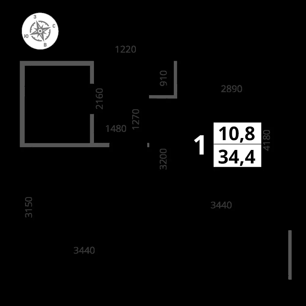 1-комнатная, 34,3 м² — 11 497 737 ₽