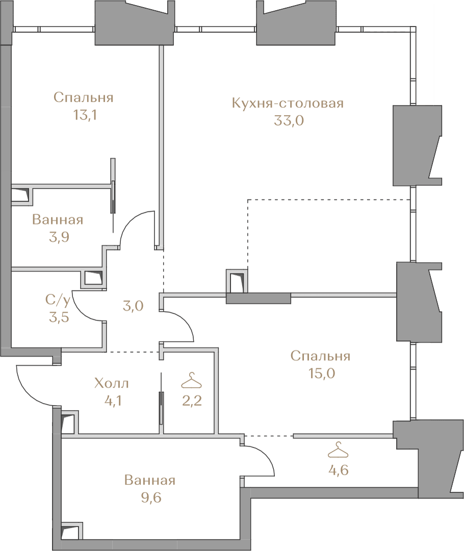 2-комнатная, 92 м² — 146 742 000 ₽