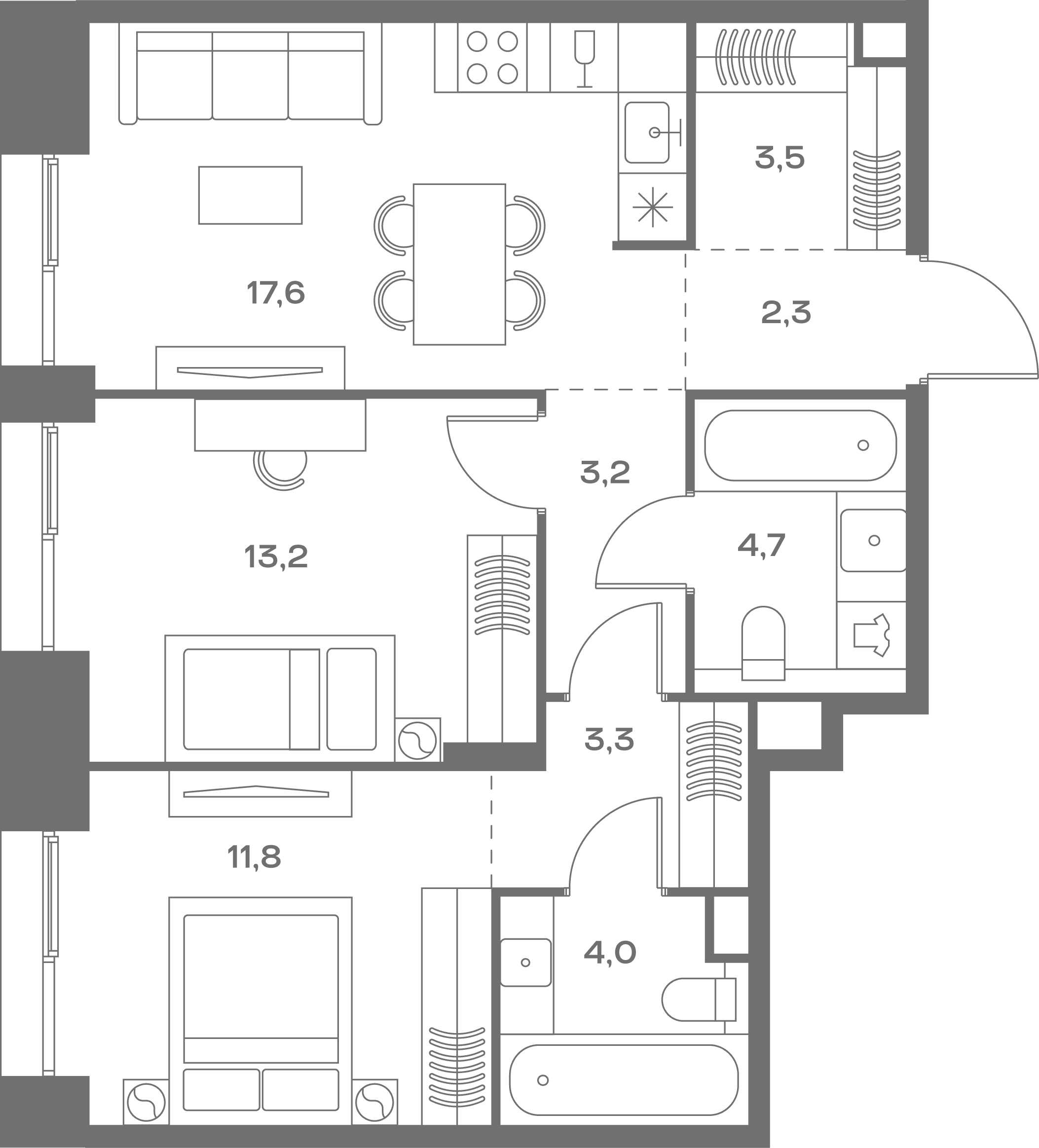2-комнатная, 63,6 м² — 42 879 120 ₽