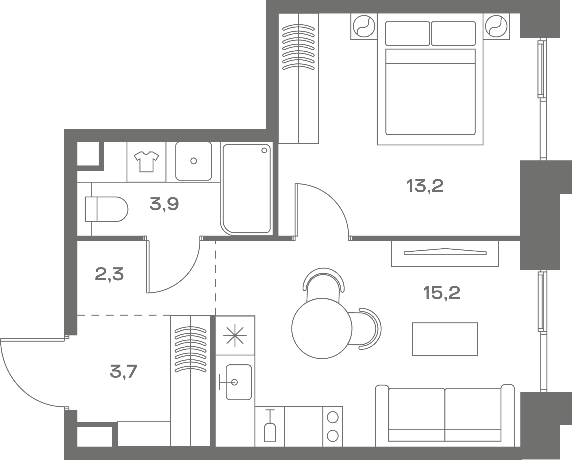 1-комнатная, 38,3 м² — 30 540 420 ₽