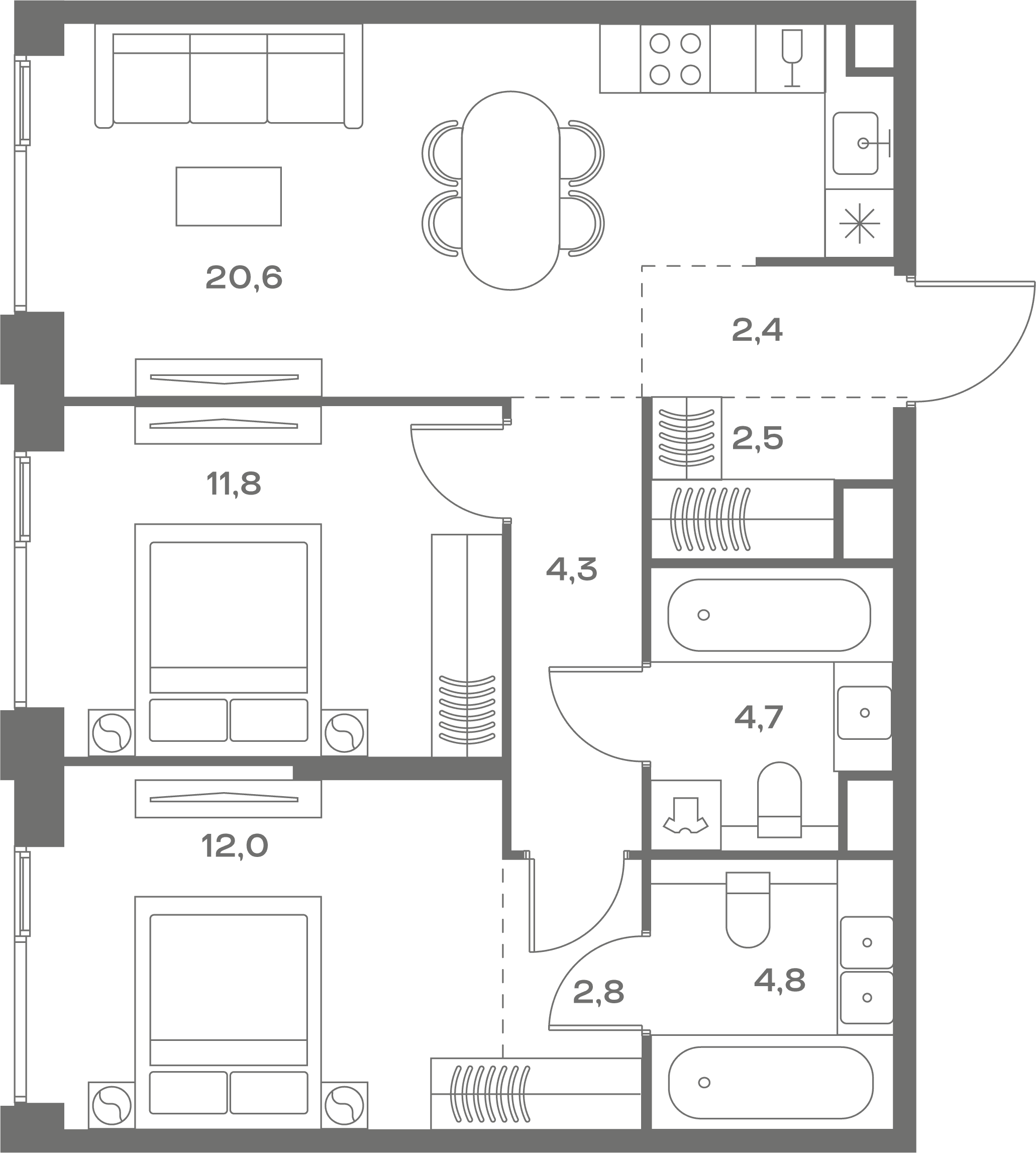 2-комнатная, 65,9 м² — 45 293 070 ₽