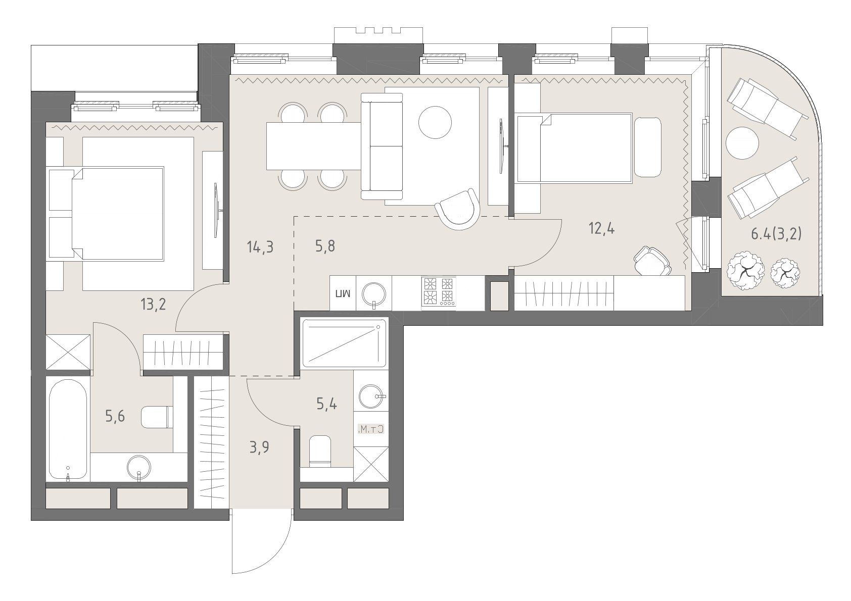3-комнатная, 64,6 м² — 56 739 815 ₽