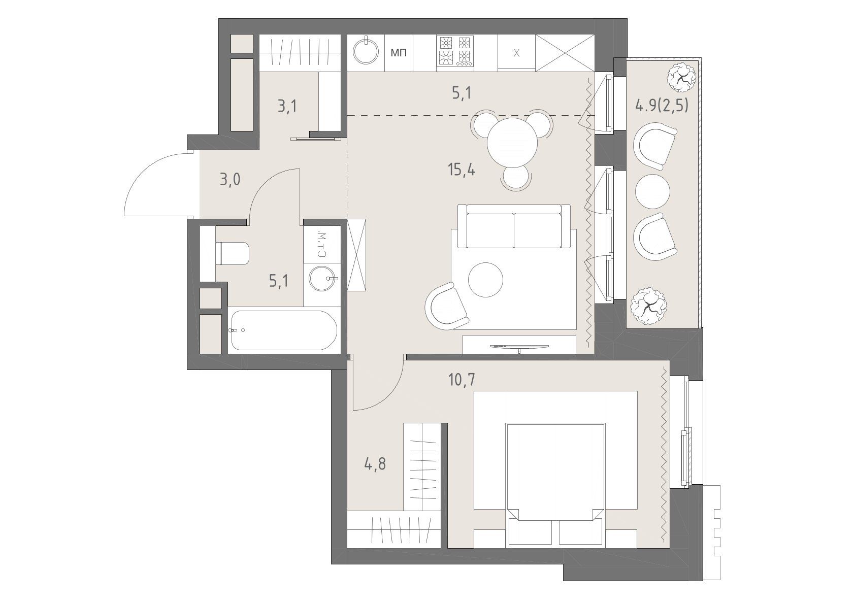 2-комнатная, 49,7 м² — 41 070 131 ₽