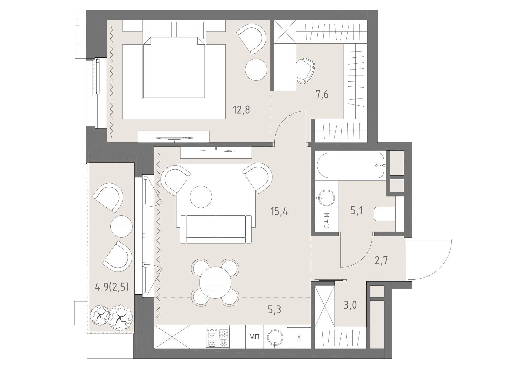 2-комнатная, 54,4 м² — 43 704 897 ₽