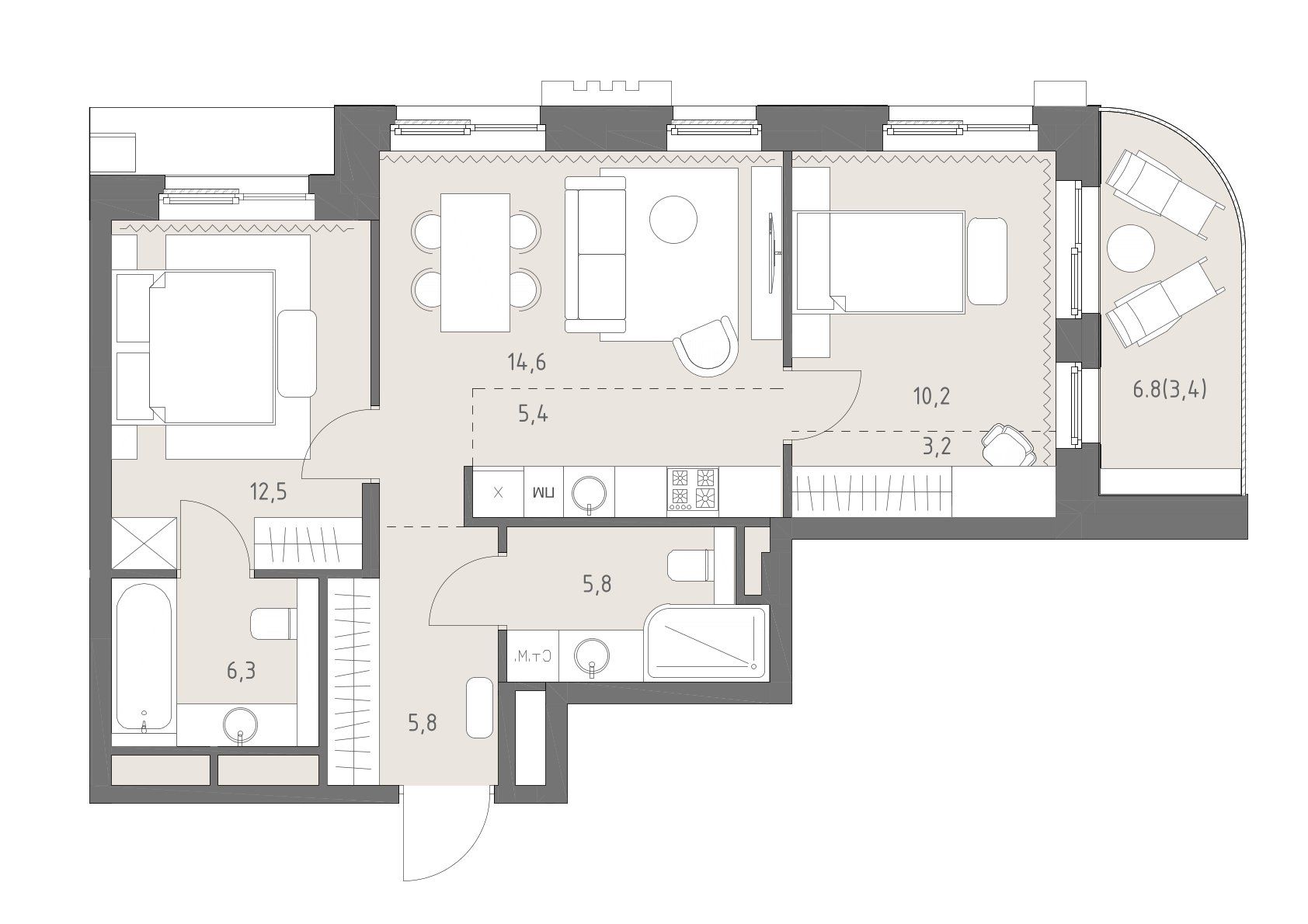 3-комнатная, 67,2 м² — 64 993 839 ₽