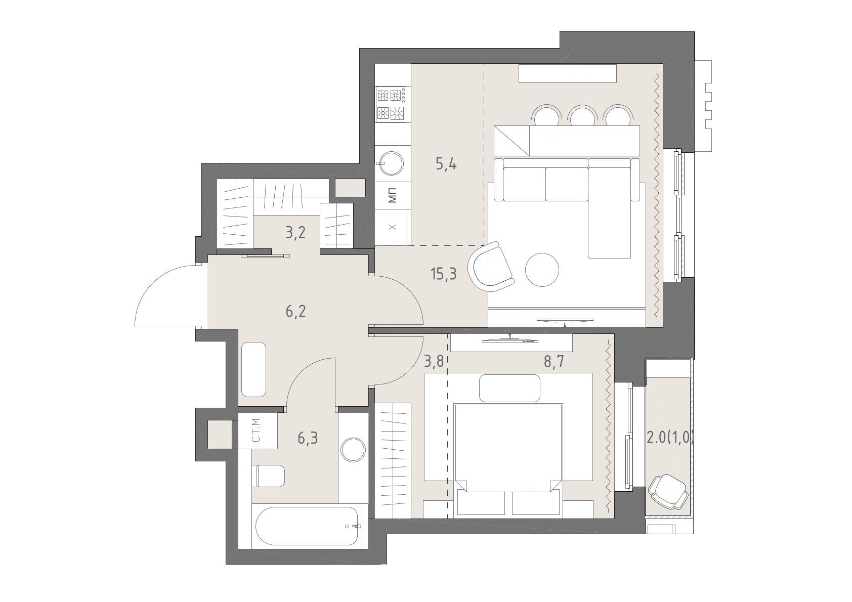 2-комнатная, 49,9 м² — 43 868 567 ₽