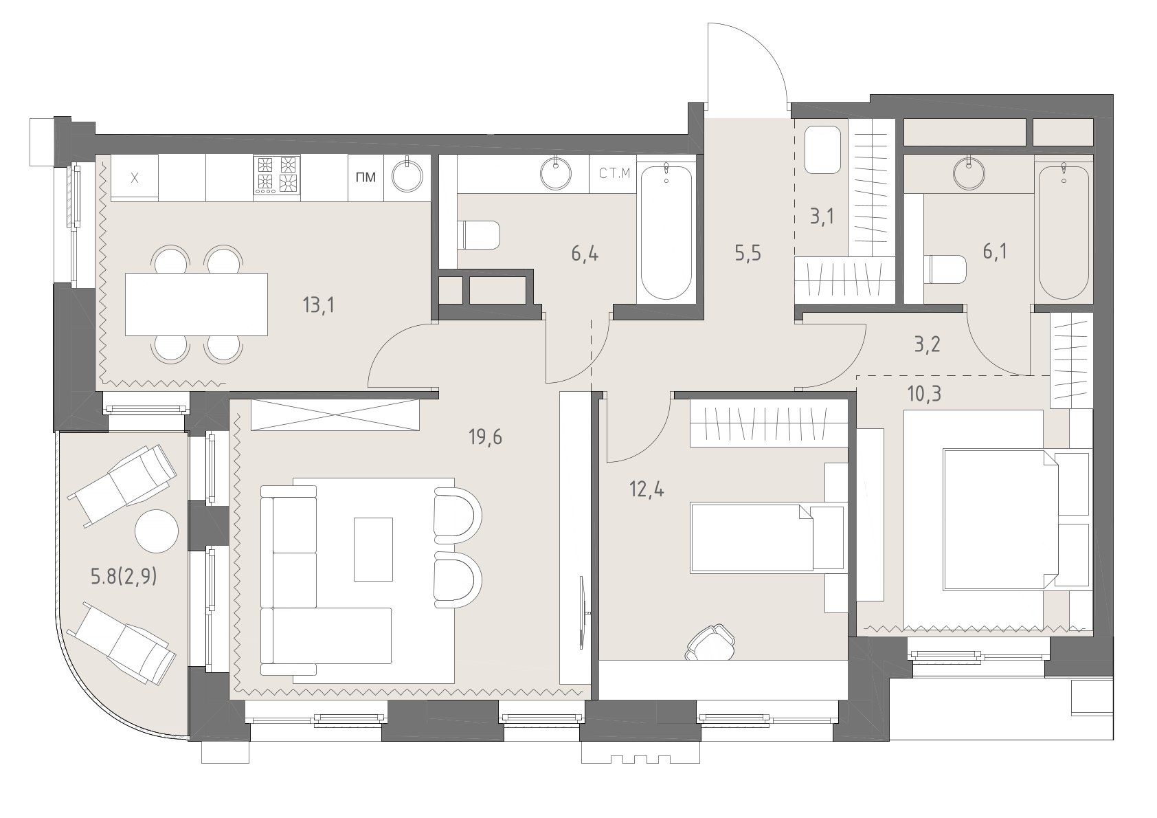 3-комнатная, 82,6 м² — 71 372 918 ₽