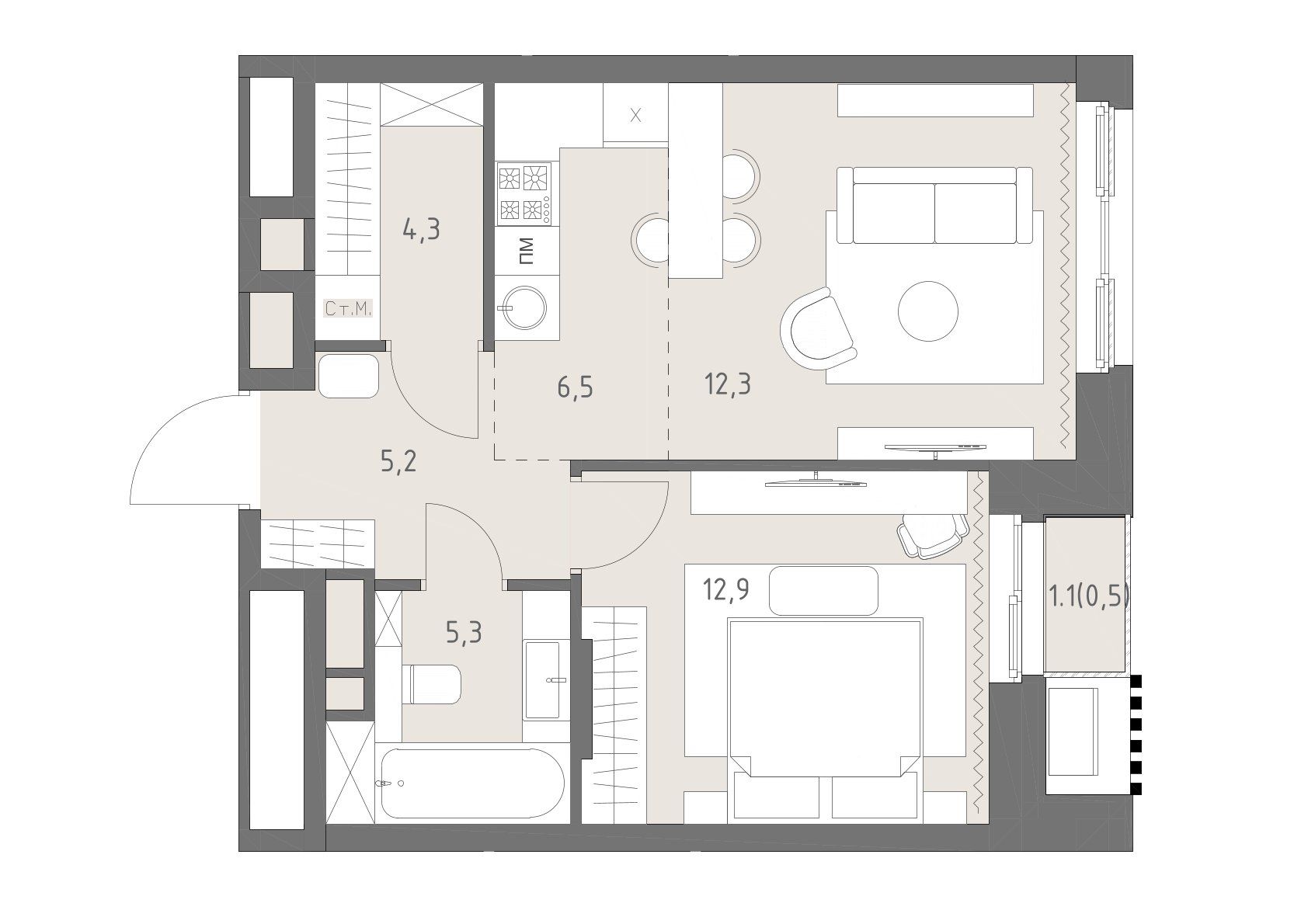 2-комнатная, 47 м² — 41 745 930 ₽