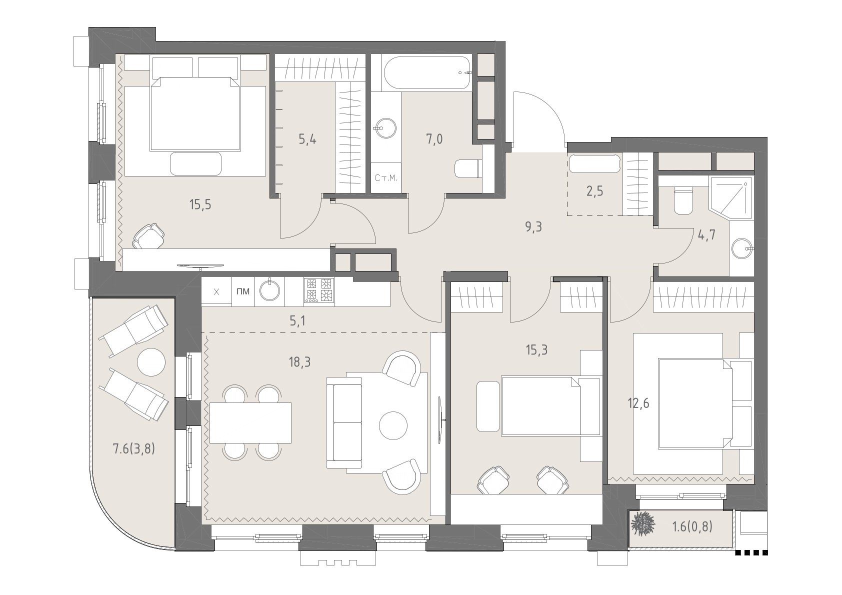 4-комнатная, 100,3 м² — 82 980 573 ₽