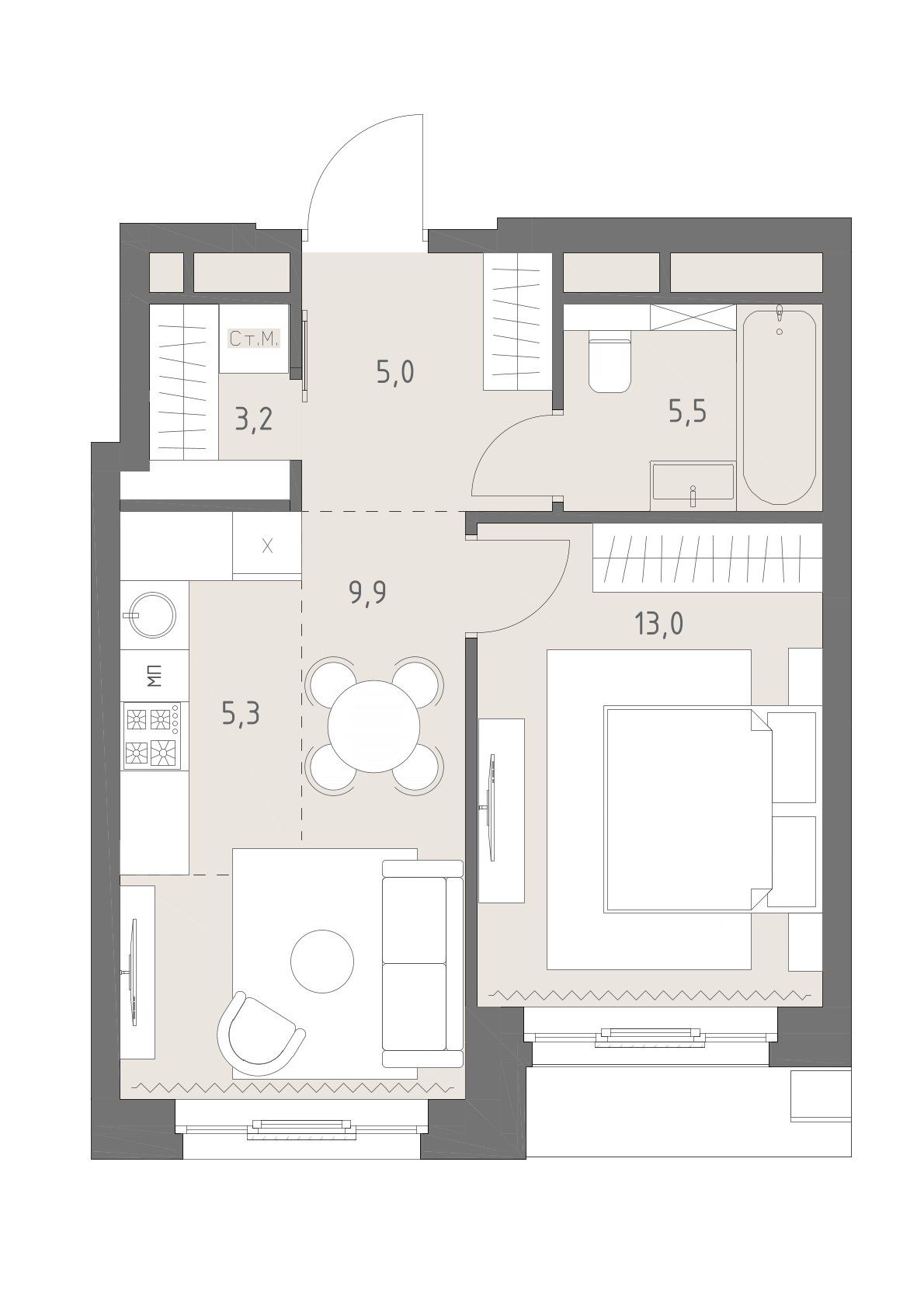 2-комнатная, 41,9 м² — 37 998 822 ₽