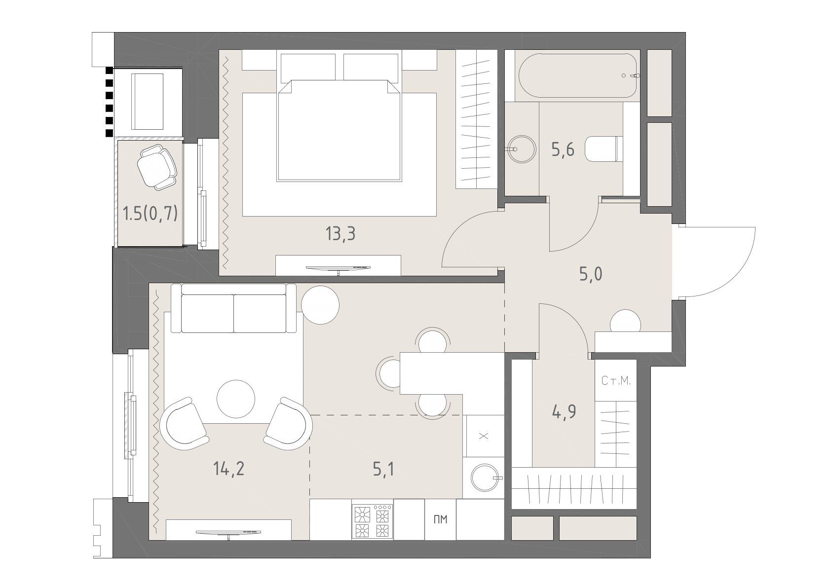 2-комнатная, 48,8 м² — 36 791 511 ₽