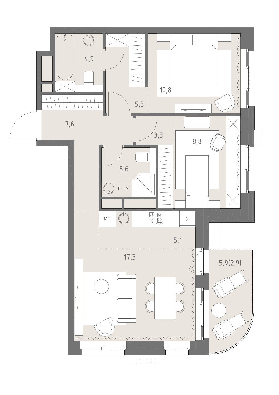 3-комнатная, 71,6 м² — 59 726 474 ₽