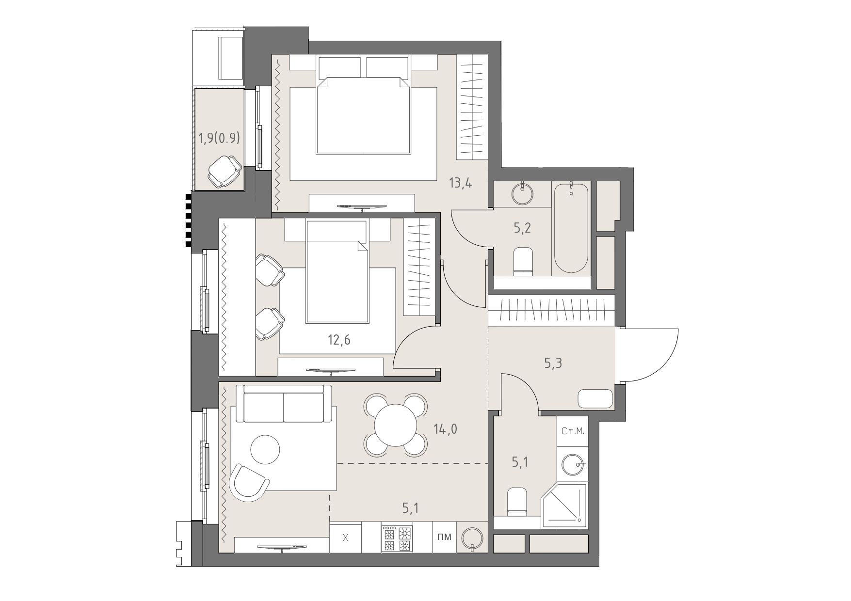 3-комнатная, 61,6 м² — 53 424 879 ₽