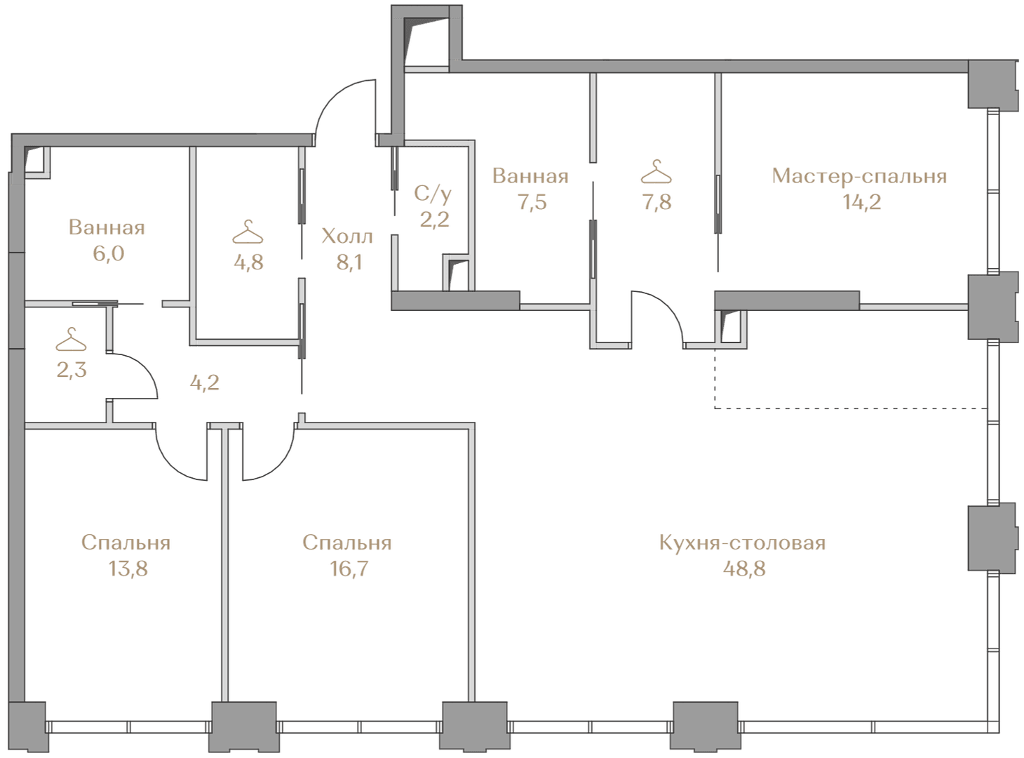 3-комнатная, 136,4 м² — 254 888 000 ₽