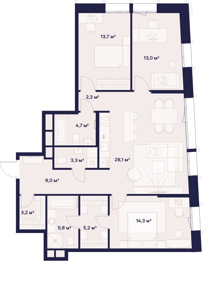 3-комнатная, 102,6 м² — 77 580 920 ₽