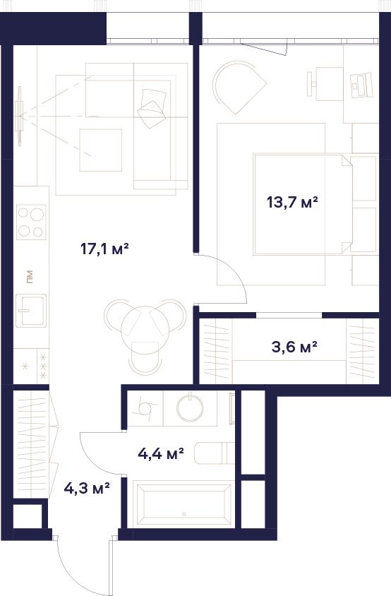 1-комнатная, 43,1 м² — 33 244 770 ₽