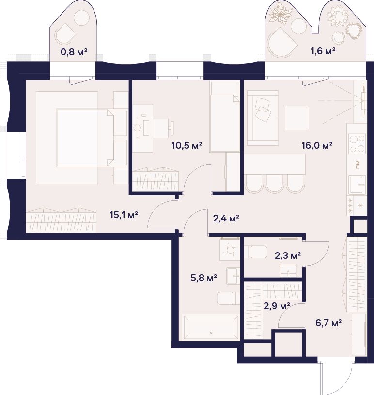 2-комнатная, 64,1 м² — 53 595 300 ₽