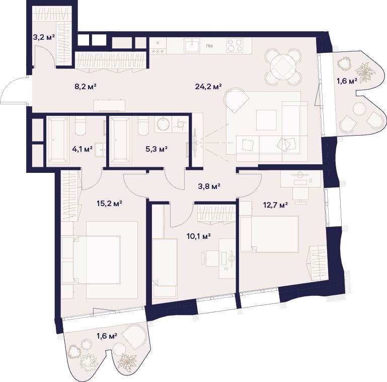 3-комнатная, 90 м² — 67 853 000 ₽