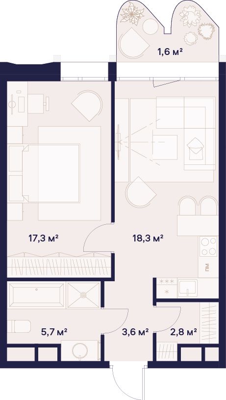 1-комнатная, 49,3 м² — 39 713 950 ₽