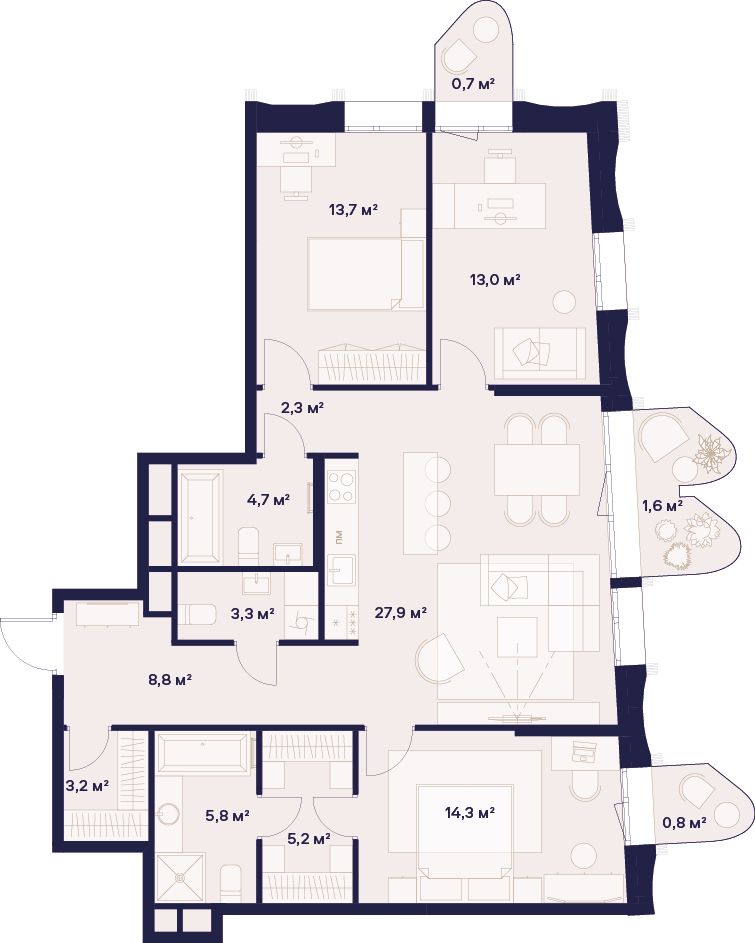 3-комнатная, 105,3 м² — 86 535 470 ₽