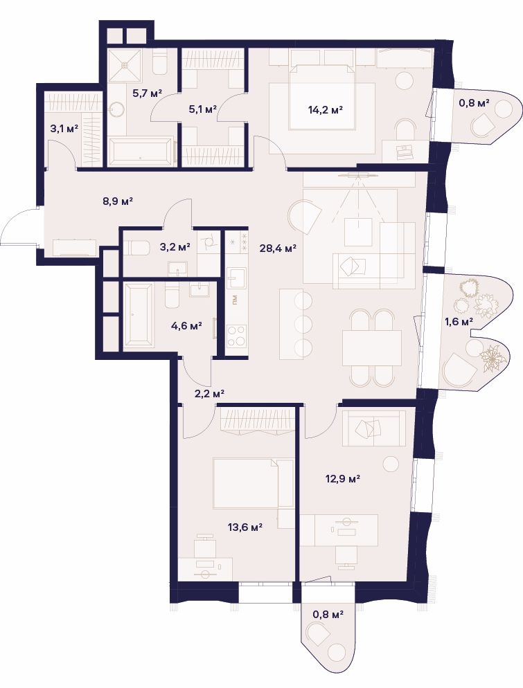 3-комнатная, 105,1 м² — 81 578 930 ₽