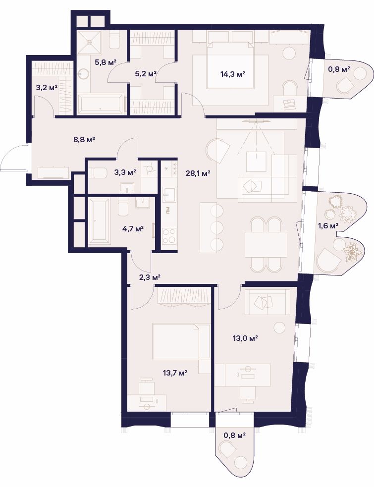 3-комнатная, 105,6 м² — 82 726 400 ₽