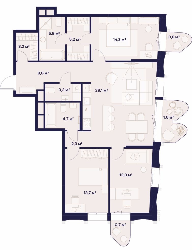 3-комнатная, 105,5 м² — 84 167 450 ₽
