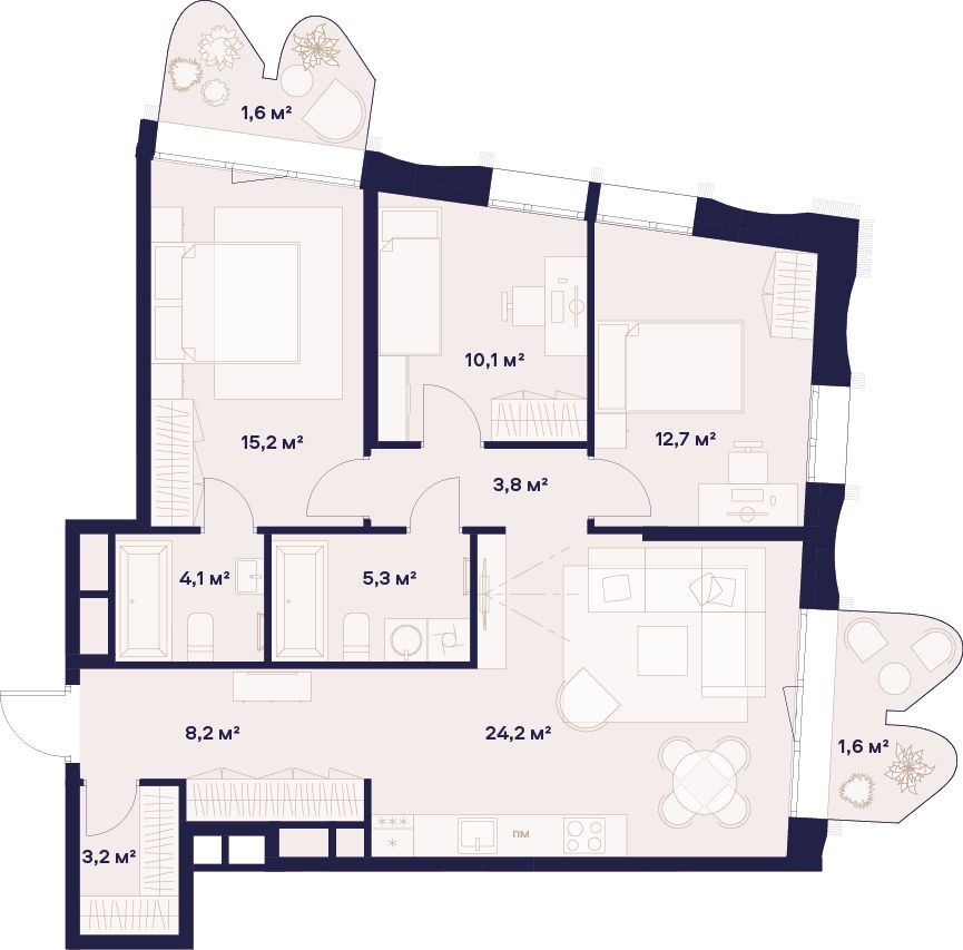 3-комнатная, 90 м² — 71 876 000 ₽