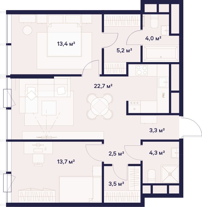 2-комнатная, 72,6 м² — 87 606 770 ₽