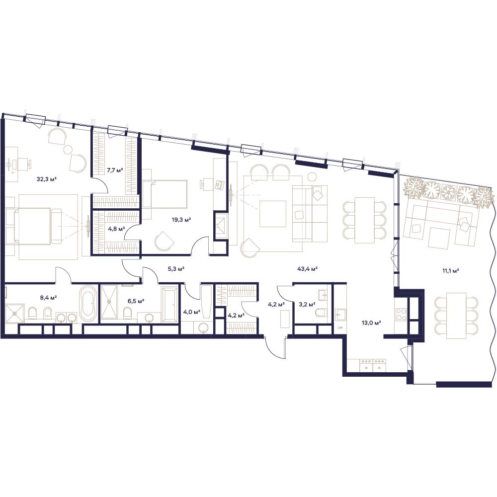 3-комнатная, 163 м² — 212 540 100 ₽