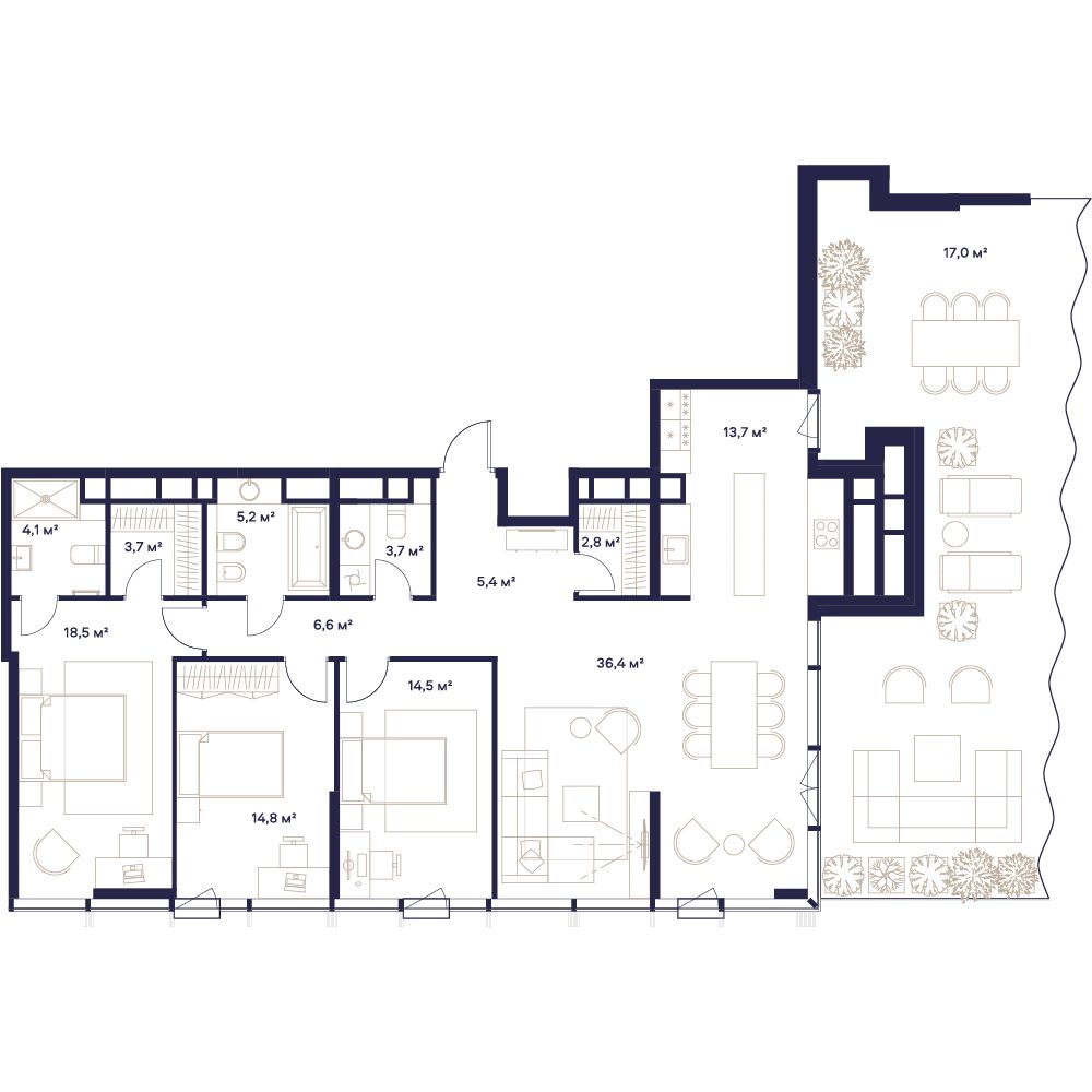 4-комнатная, 142,4 м² — 171 663 840 ₽