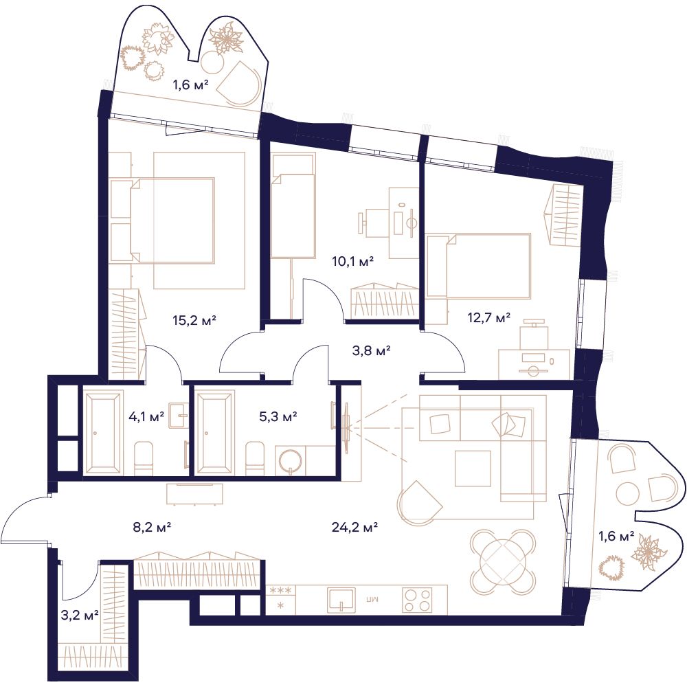 3-комнатная, 90,1 м² — 61 540 080 ₽