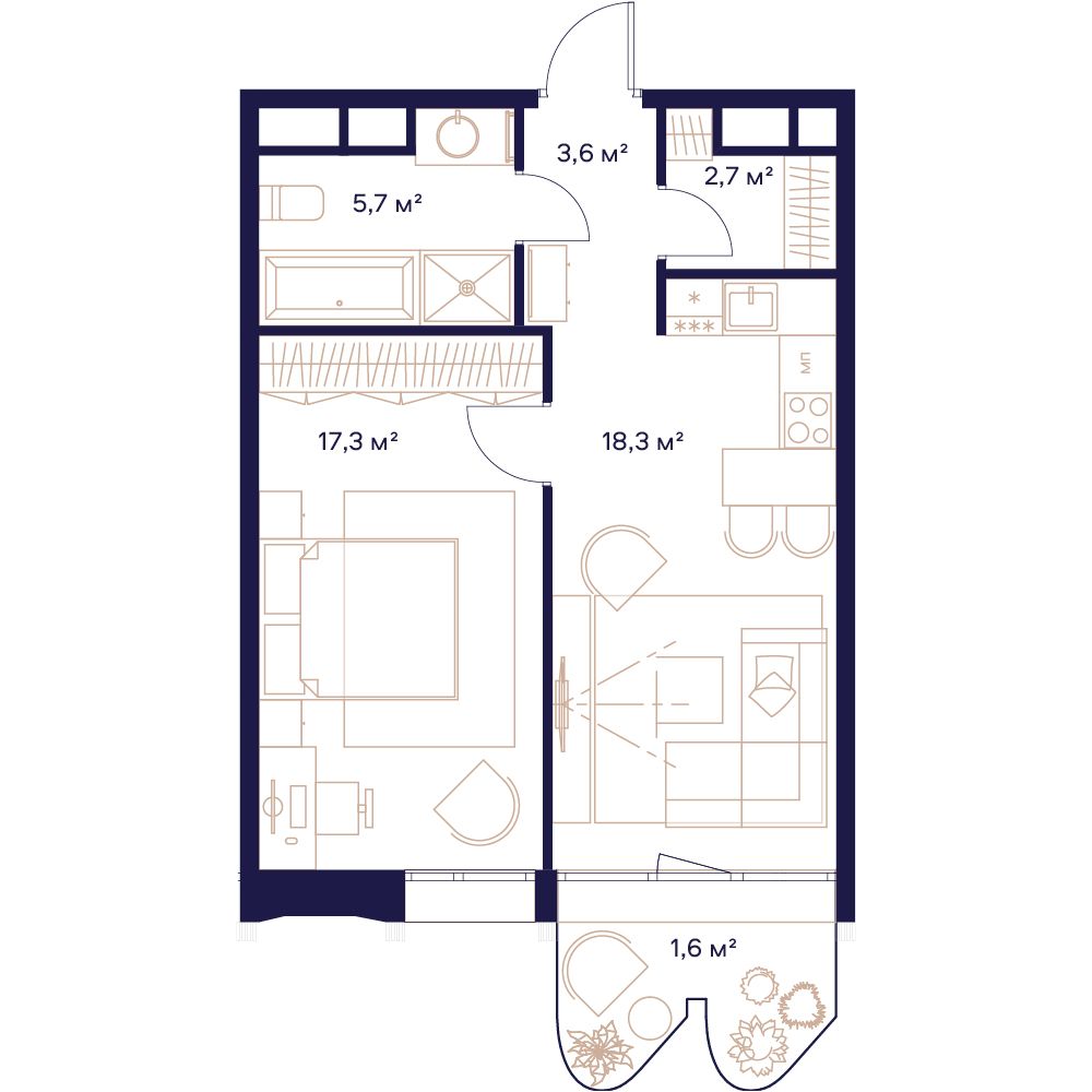 1-комнатная, 49,2 м² — 36 066 800 ₽