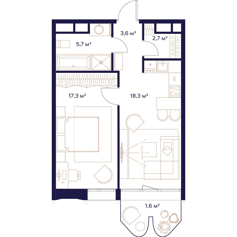 1-комнатная, 49,2 м² — 35 997 920 ₽