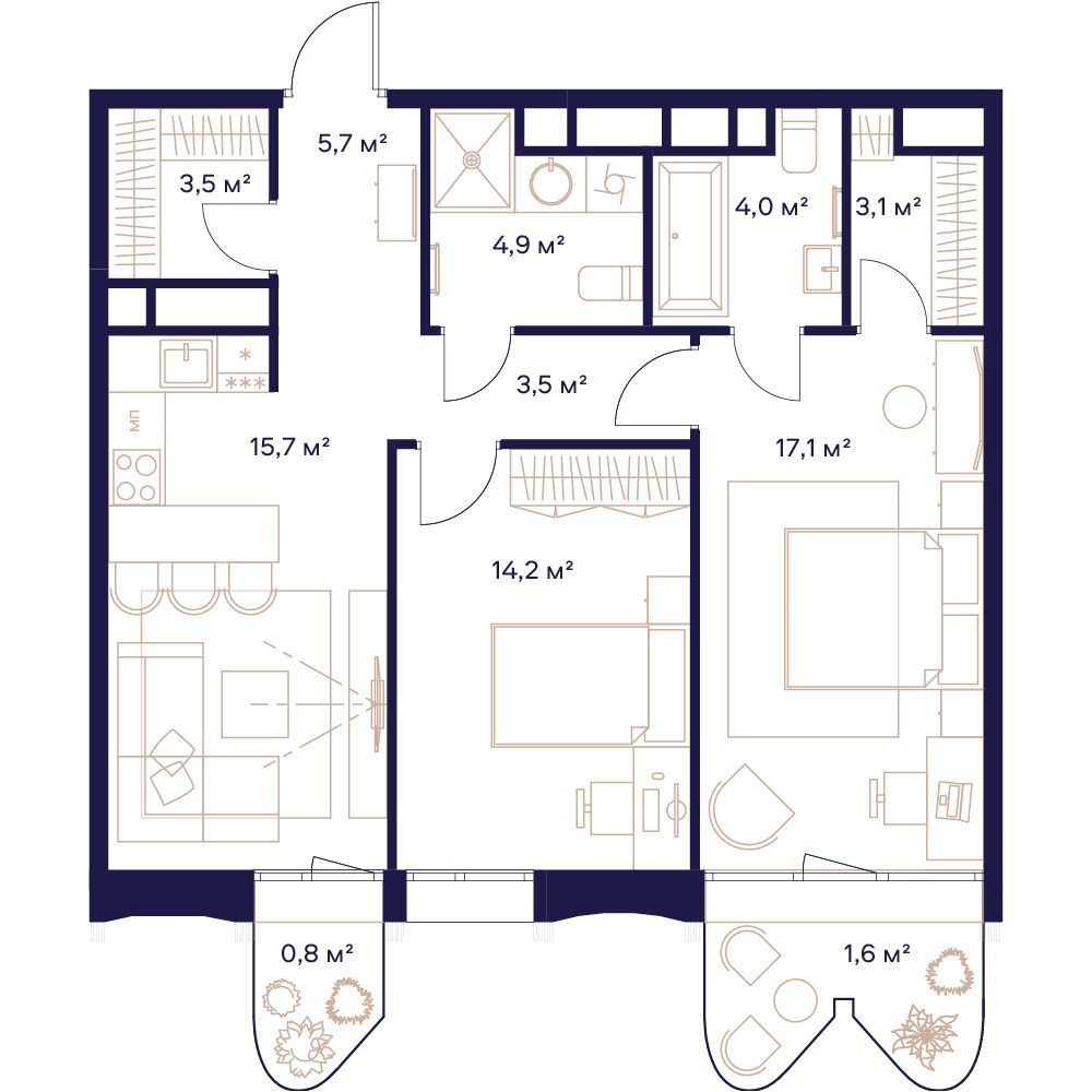 2-комнатная, 72,8 м² — 49 784 080 ₽