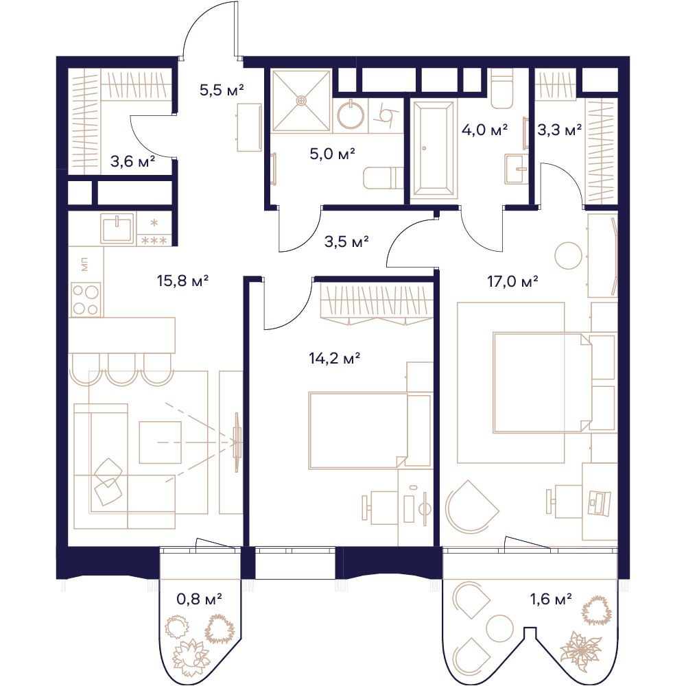 2-комнатная, 73,9 м² — 49 040 510 ₽