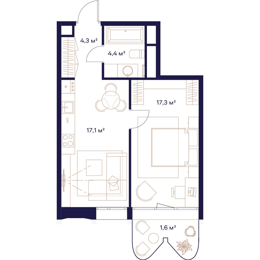 1-комнатная, 45,1 м² — 31 549 010 ₽