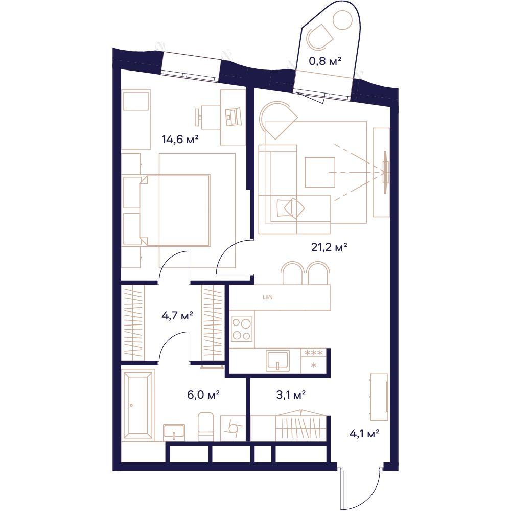 1-комнатная, 54,7 м² — 37 406 940 ₽