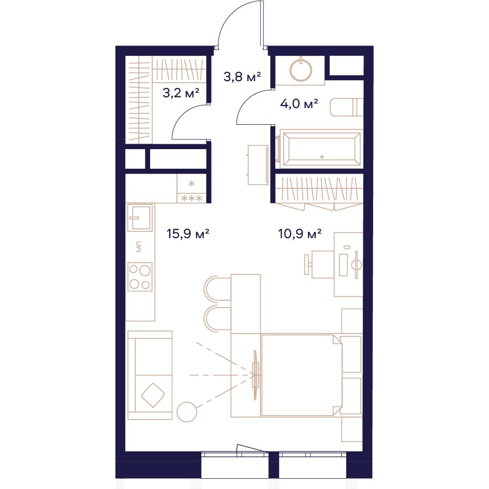 1-комнатная, 38,2 м² — 26 435 760 ₽