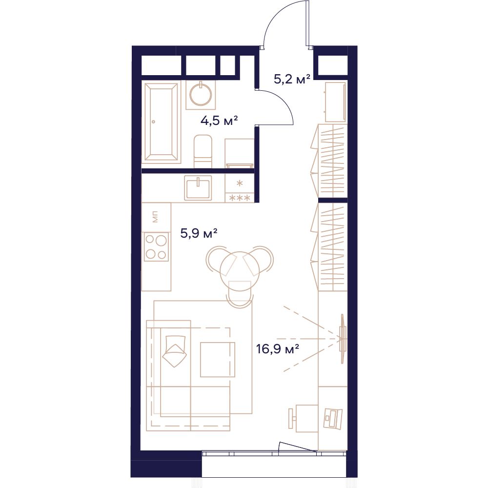 1-комнатная, 32,8 м² — 22 999 280 ₽