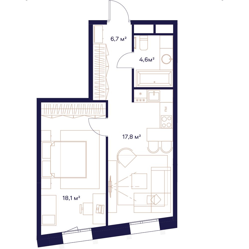 1-комнатная, 47,2 м² — 29 921 840 ₽