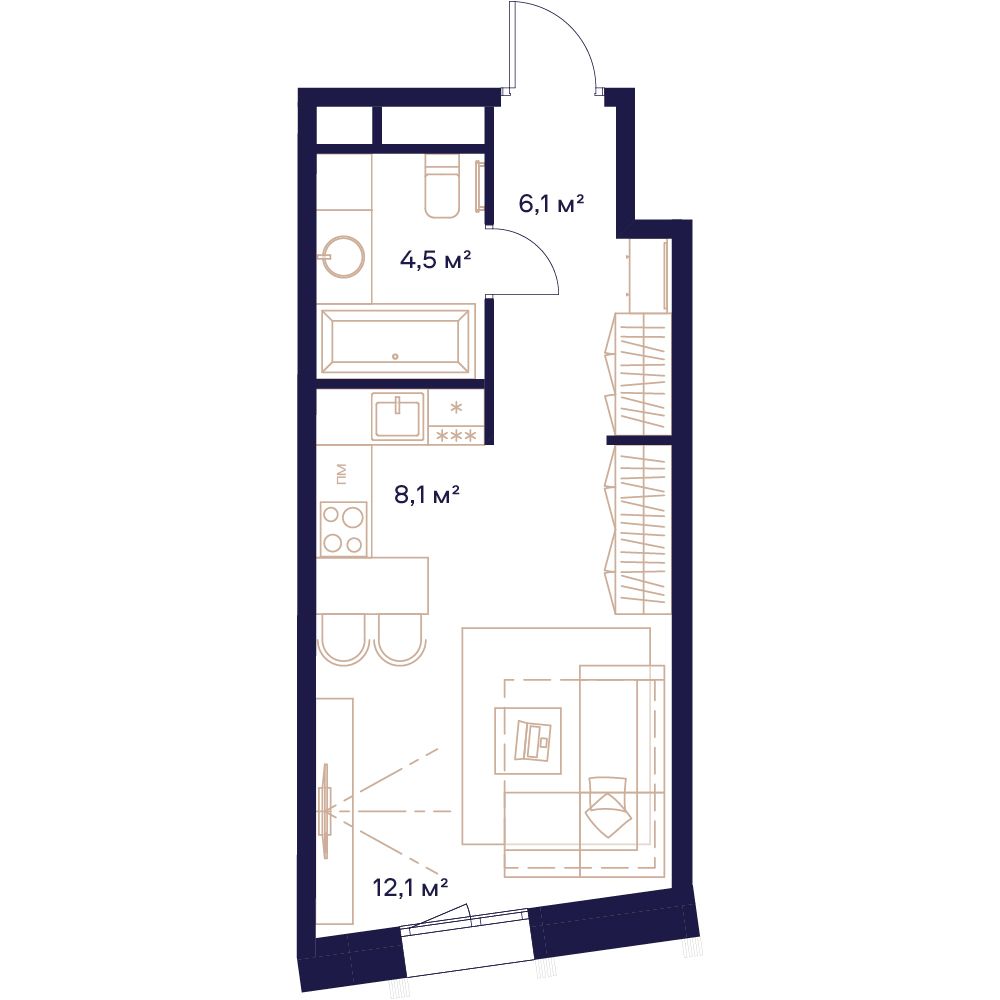 1-комнатная, 31 м² — 22 885 800 ₽