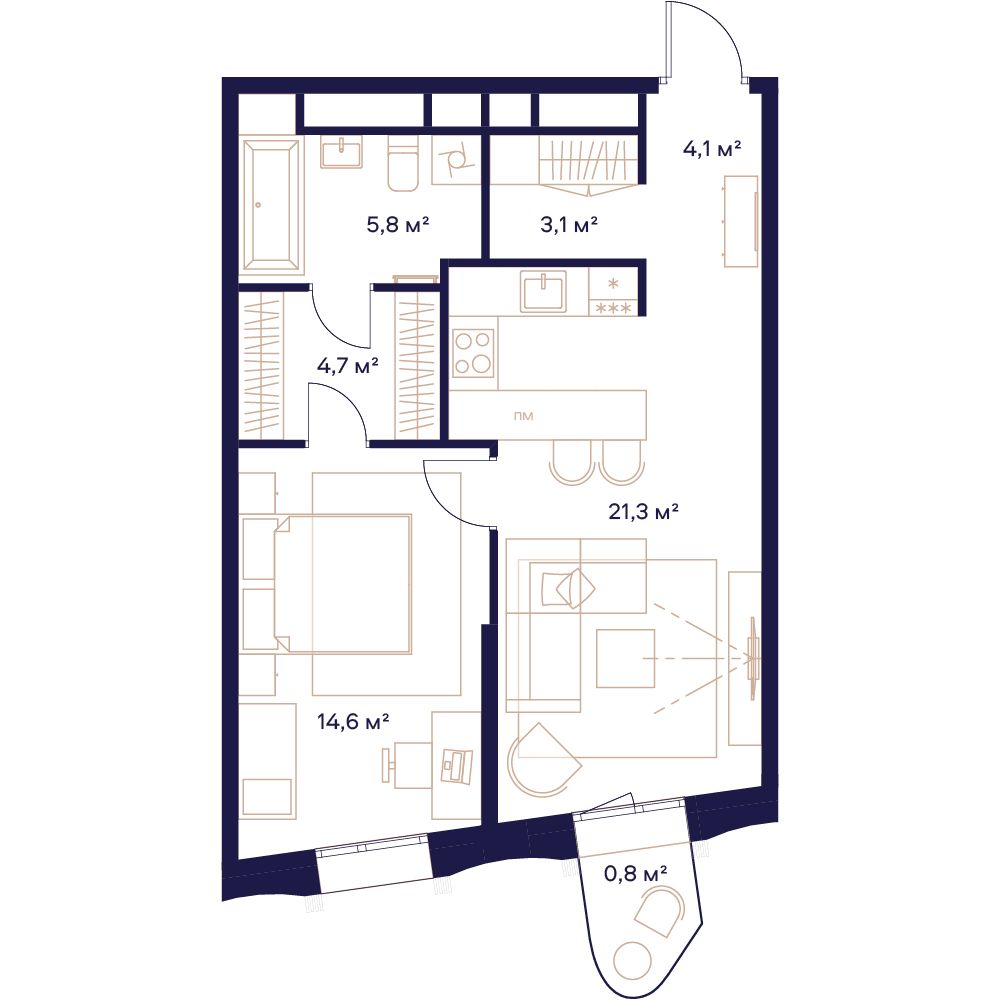1-комнатная, 54,1 м² — 33 612 160 ₽