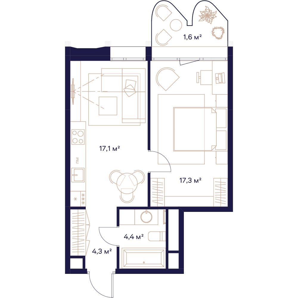 1-комнатная, 45 м² — 36 753 500 ₽