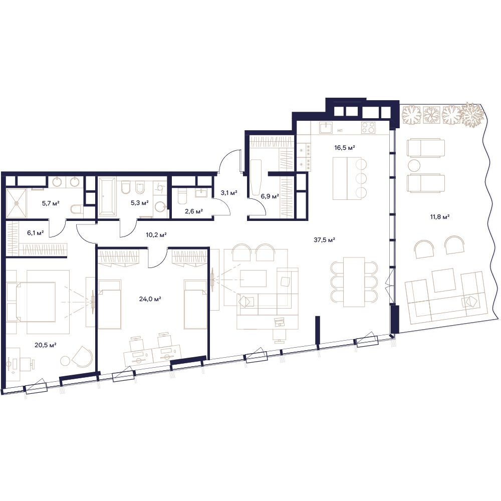 3-комнатная, 146,2 м² — 176 202 870 ₽